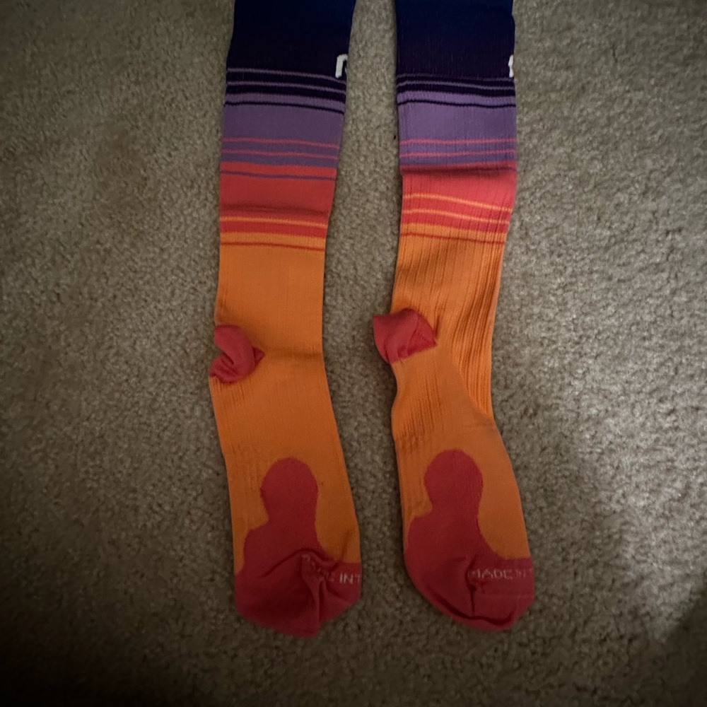 Vibrant Orange and Purple Pro Compression Calf Sleeves Florida Skies